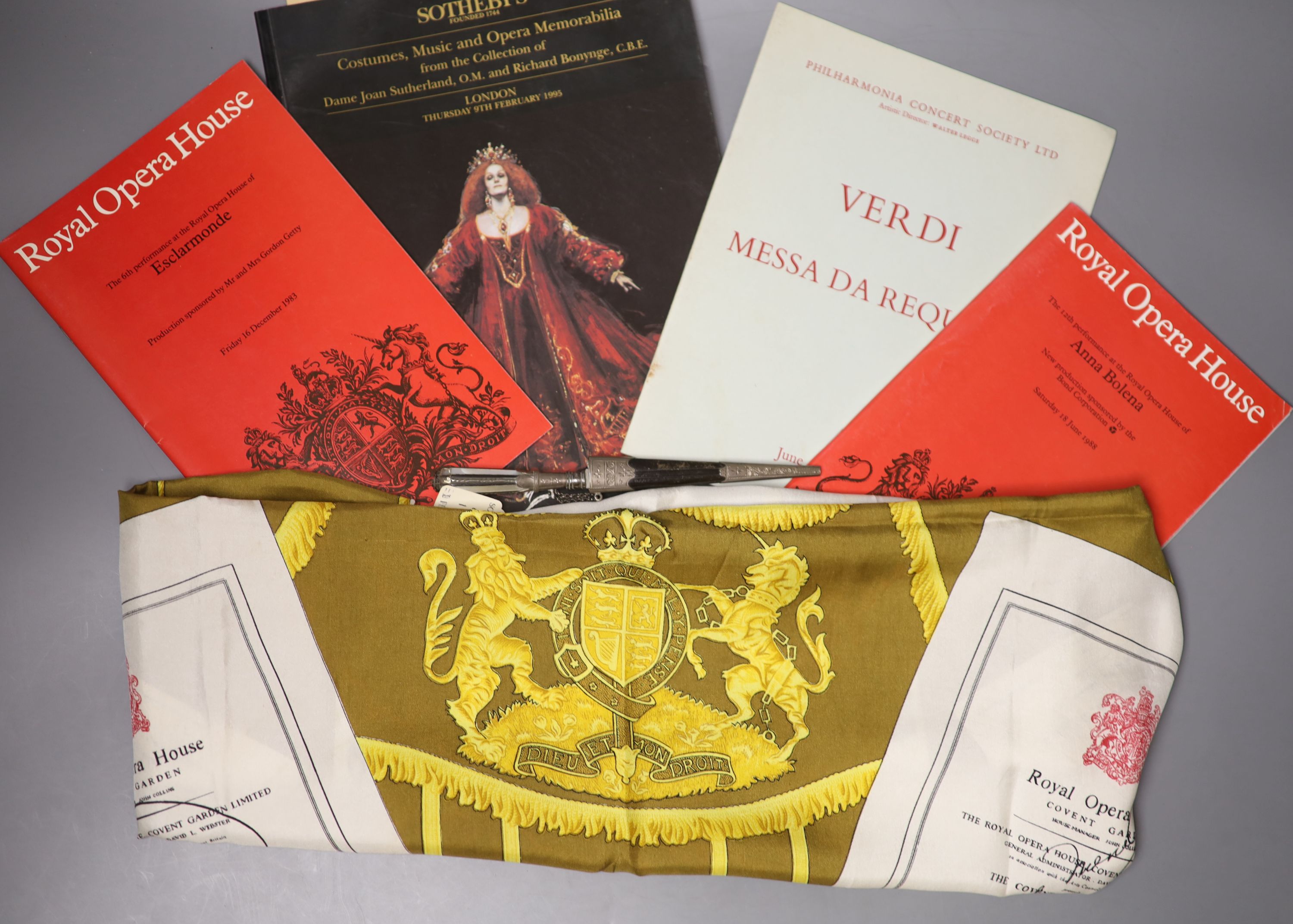 Dame Joan Sutherland memorabilia, includung some Dirk sometimes used by Sutherland on stage- see Lot 11, signed Sotheby's catalogue als